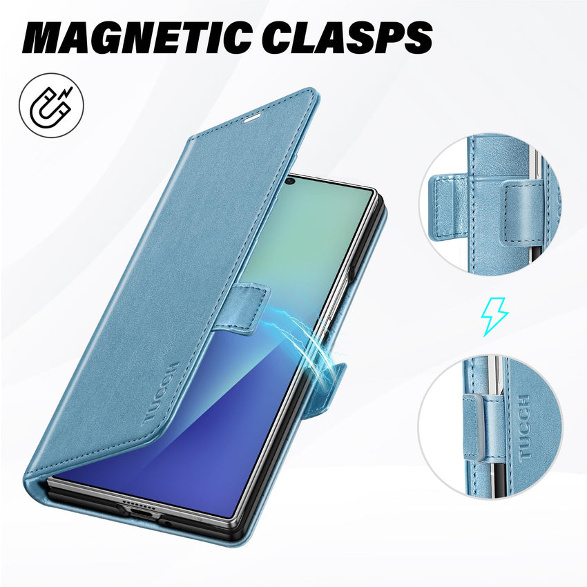 Galaxy Z Fold7 2025, PU Leather Folio Cover with Kickstand RFID Blocking [4 Card Slots] Magnetic Shock - Absorbent PC Shell Compatible with Galaxy Z Fold 7 (8.0") 5G, Black - 7DAY'S