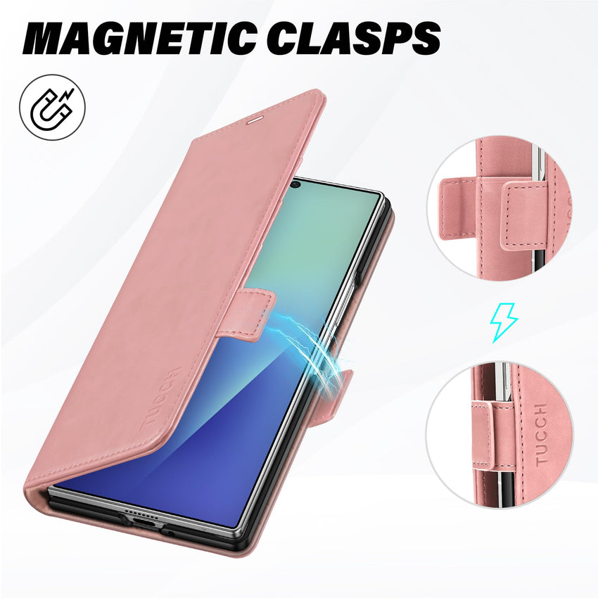 Galaxy Z Fold7 2025, PU Leather Folio Cover with Kickstand RFID Blocking [4 Card Slots] Magnetic Shock - Absorbent PC Shell Compatible with Galaxy Z Fold 7 (8.0") 5G, Black - 7DAY'S