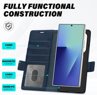 Galaxy Z Fold7 2025, PU Leather Folio Cover with Kickstand RFID Blocking [4 Card Slots] Magnetic Shock - Absorbent PC Shell Compatible with Galaxy Z Fold 7 (8.0") 5G, Black - 7DAY'S
