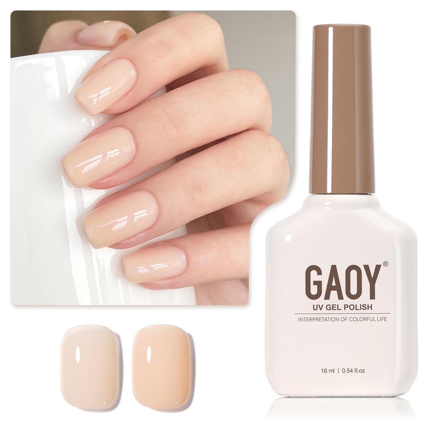 GAOY Sheer Light Pink Gel Nail Polish, 16ml Jelly Milky White Peach Translucent Color 1352 UV Light Cure Gel Polish for Nail Art DIY Manicure and Pedicure at Home - 7DAY'S