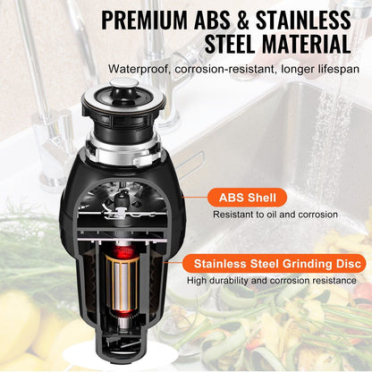 Garbage Disposal 3/4 HP Continuous Food Waste Disposer 3250RPM EZ Connect Corded - 7DAY'S