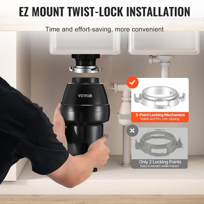 Garbage Disposal 3/4 HP Continuous Food Waste Disposer 3250RPM EZ Connect Corded - 7DAY'S