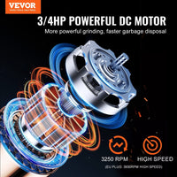 Garbage Disposal 3/4 HP Continuous Food Waste Disposer 3250RPM EZ Connect Corded - 7DAY'S