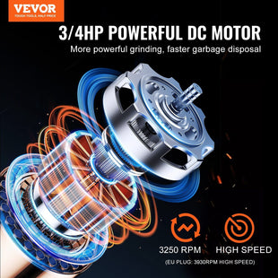 Garbage Disposal 3/4 HP Continuous Food Waste Disposer 3250RPM EZ Connect Corded - 7DAY'S