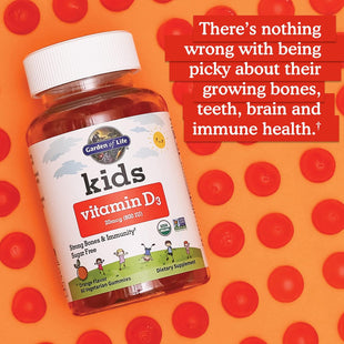 Garden of Life Kids Organic Vitamin D3 Gummies with 800 IU (100% Daily Value) for Strong Bones, Teeth, Brain & Immunity – Non - GMO, No Gluten, Vegetarian, Sugar Free, Orange Flavor, 60 Servings - 7DAY'S