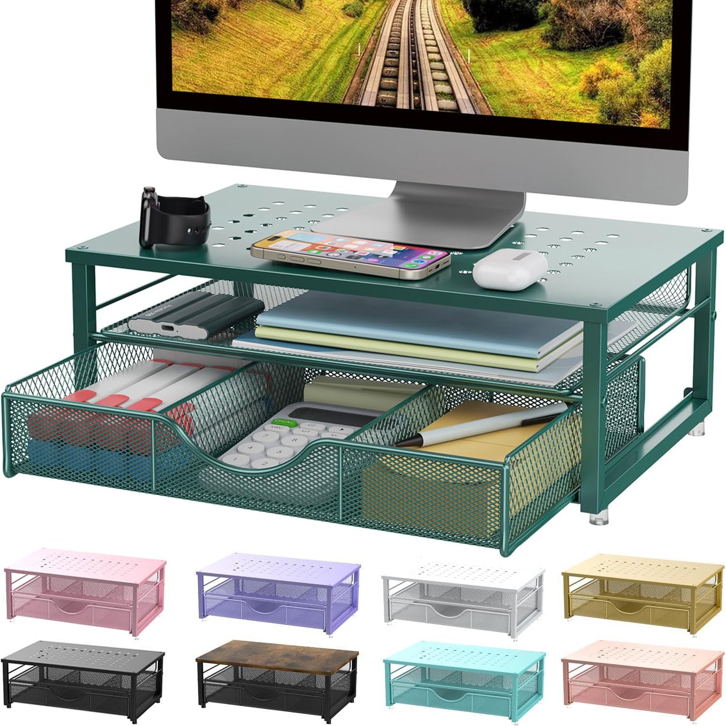 gianotter Computer Monitor Stand Riser, Desk Organizers and Accessories with Drawer, Office Desk Accessories & Workspace Desktop Organizers Storage for Classroom Office Supplies (Black) - 7DAY'S