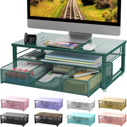 gianotter Computer Monitor Stand Riser, Desk Organizers and Accessories with Drawer, Office Desk Accessories & Workspace Desktop Organizers Storage for Classroom Office Supplies (Black) - 7DAY'S