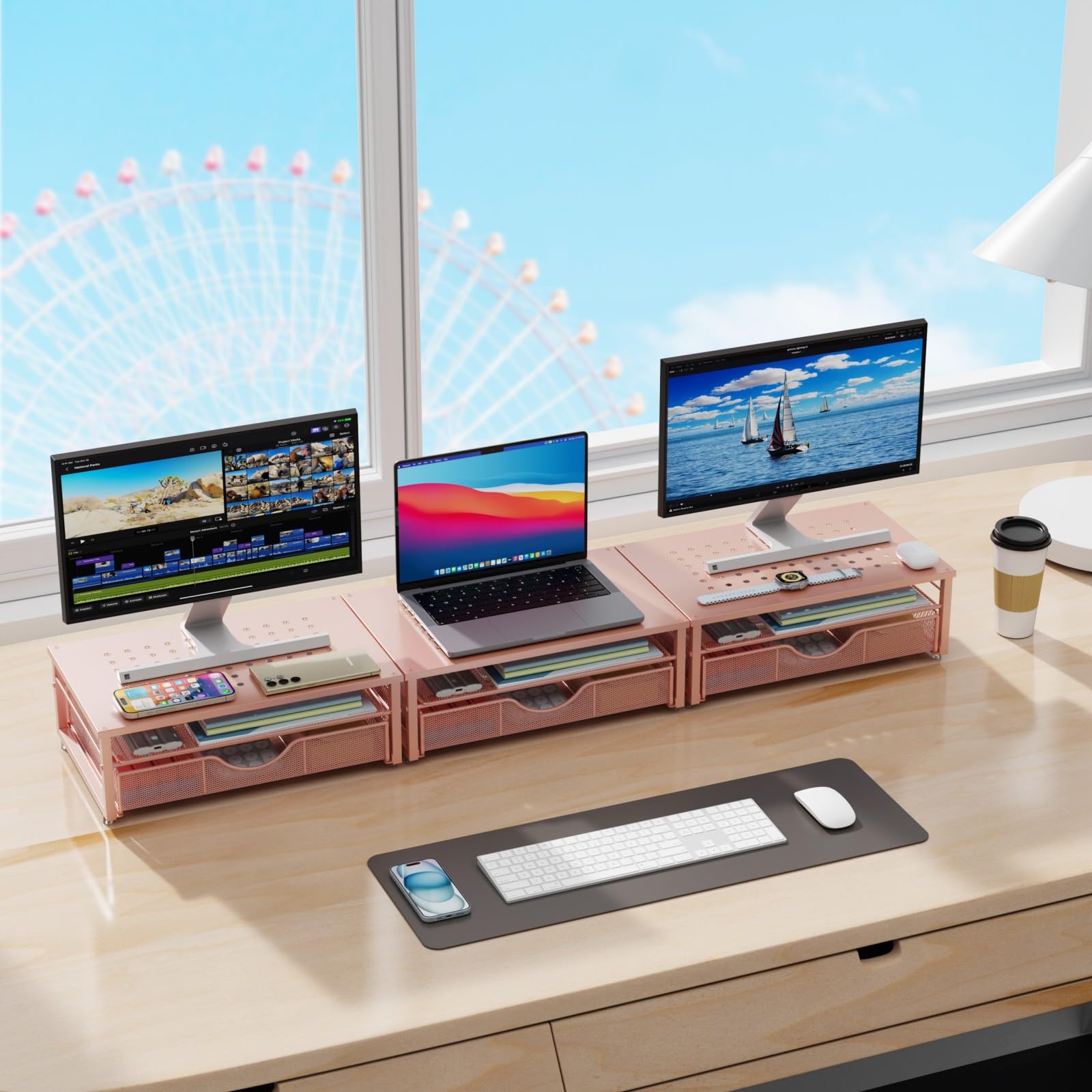 gianotter Computer Monitor Stand Riser, Desk Organizers and Accessories with Drawer, Office Desk Accessories & Workspace Desktop Organizers Storage for Classroom Office Supplies (Black) - 7DAY'S