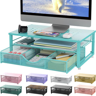 gianotter Computer Monitor Stand Riser, Desk Organizers and Accessories with Drawer, Office Desk Accessories & Workspace Desktop Organizers Storage for Classroom Office Supplies (Black) - 7DAY'S