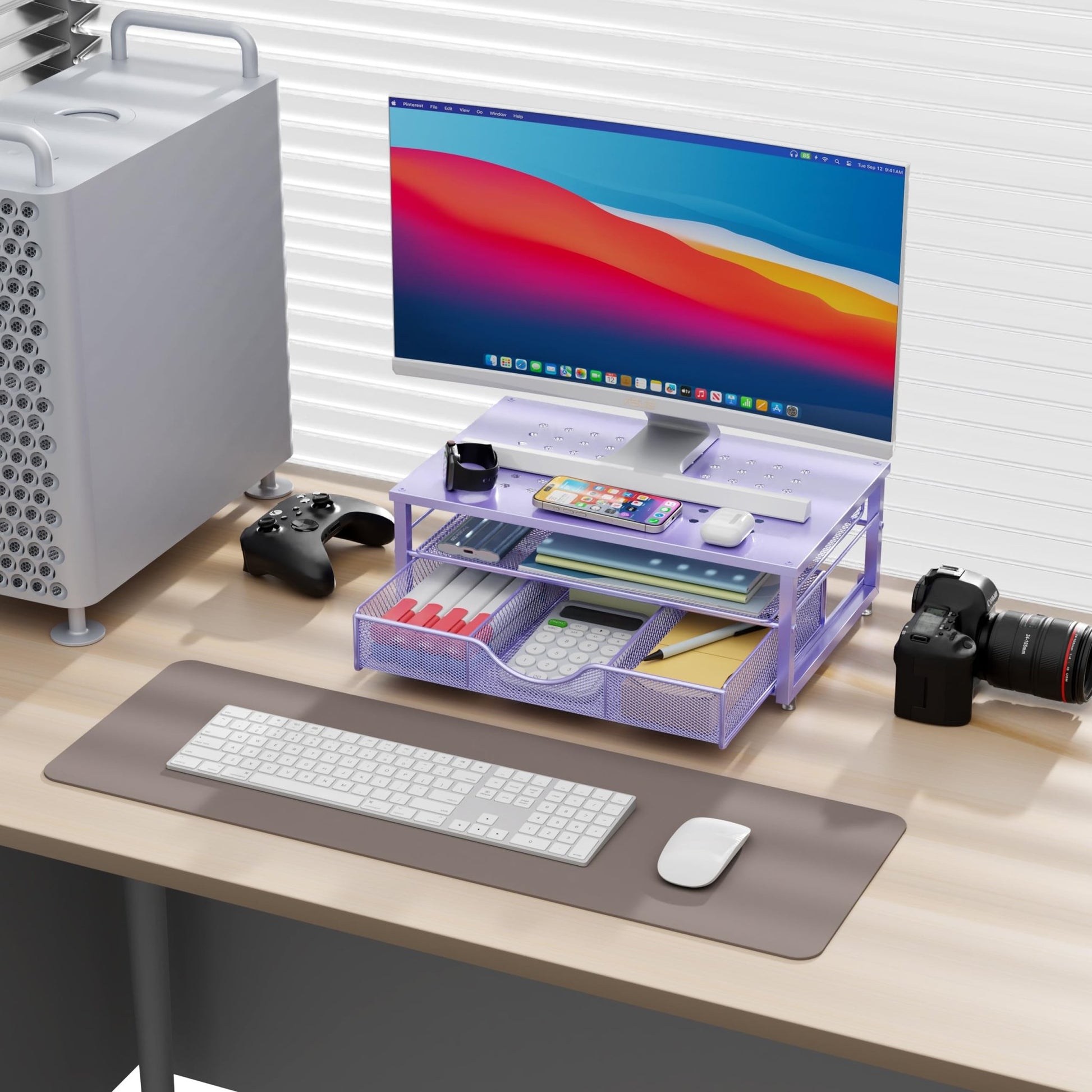 gianotter Computer Monitor Stand Riser, Desk Organizers and Accessories with Drawer, Office Desk Accessories & Workspace Desktop Organizers Storage for Classroom Office Supplies (Black) - 7DAY'S