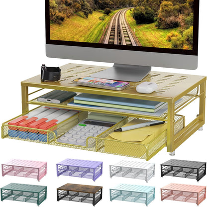 gianotter Computer Monitor Stand Riser, Desk Organizers and Accessories with Drawer, Office Desk Accessories & Workspace Desktop Organizers Storage for Classroom Office Supplies (Black) - 7DAY'S