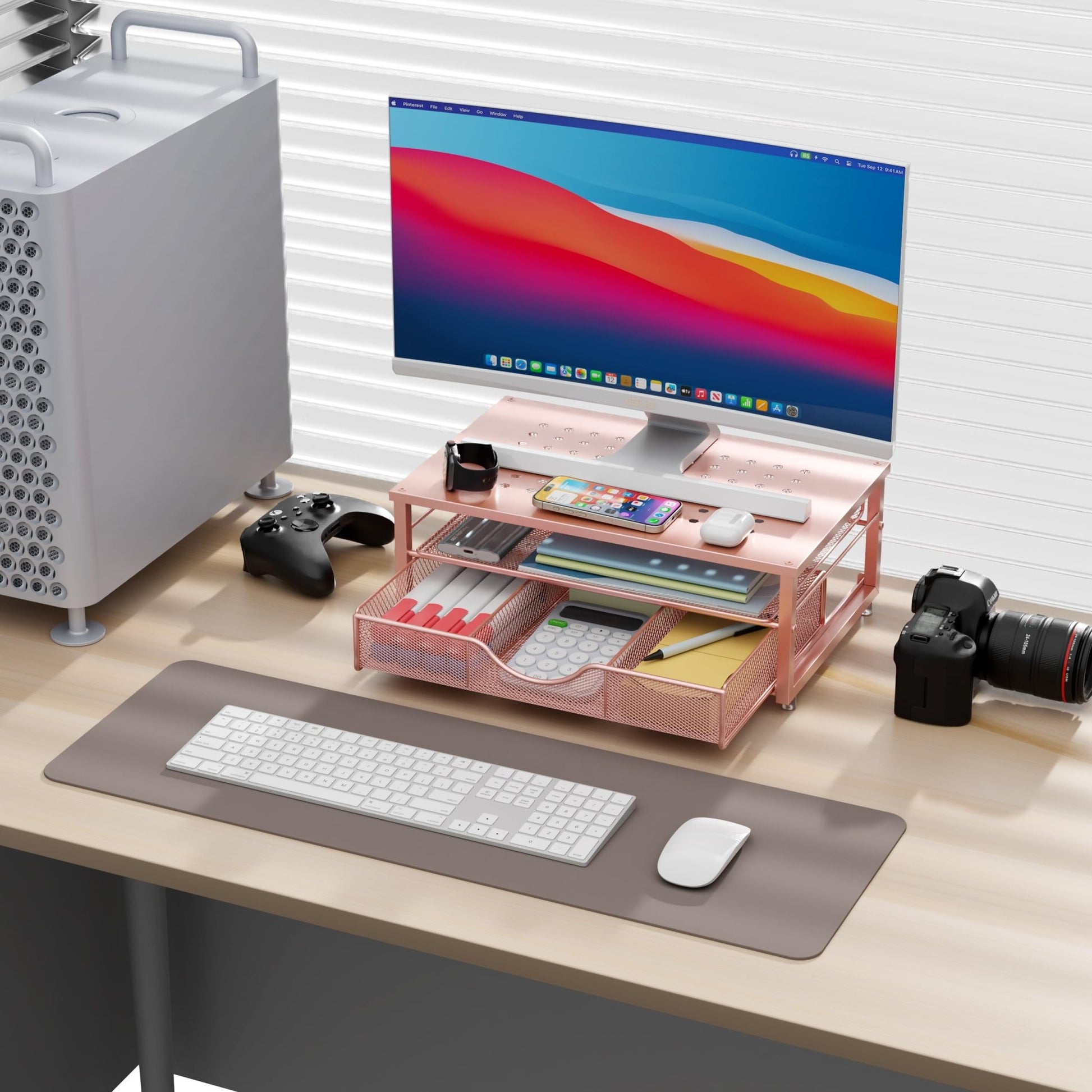gianotter Computer Monitor Stand Riser, Desk Organizers and Accessories with Drawer, Office Desk Accessories & Workspace Desktop Organizers Storage for Classroom Office Supplies (Black) - 7DAY'S