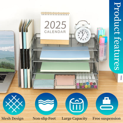 gianotter Desk Organizers and Accessories with File Holder, 4 - Tier Desk Accessories & Workspace Organizers with Drawer and 2 Pen Holder, Paper Organizer for Office Supplies (Rose Gold) - 7DAY'S