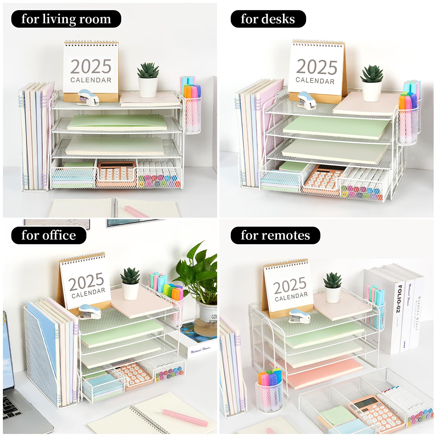gianotter Desk Organizers and Accessories with File Holder, 4 - Tier Desk Accessories & Workspace Organizers with Drawer and 2 Pen Holder, Paper Organizer for Office Supplies (Rose Gold) - 7DAY'S