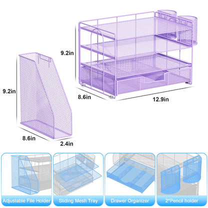 gianotter Desk Organizers and Accessories with File Holder, 4 - Tier Desk Accessories & Workspace Organizers with Drawer and 2 Pen Holder, Paper Organizer for Office Supplies (Rose Gold) - 7DAY'S