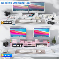 gianotter Dual Monitor Stand Riser, Desk Organizer With Drawer and 2 Pen Holders, Computer Monitor Stand, Desk Shelf for Top of Desk, Balck - 7DAY'S