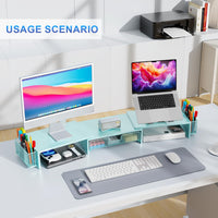 gianotter Dual Monitor Stand Riser, Desk Organizer With Drawer and 2 Pen Holders, Computer Monitor Stand, Desk Shelf for Top of Desk, Balck - 7DAY'S