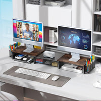 gianotter Dual Monitor Stand Riser, Desk Organizer With Drawer and 2 Pen Holders, Computer Monitor Stand, Desk Shelf for Top of Desk, Balck - 7DAY'S