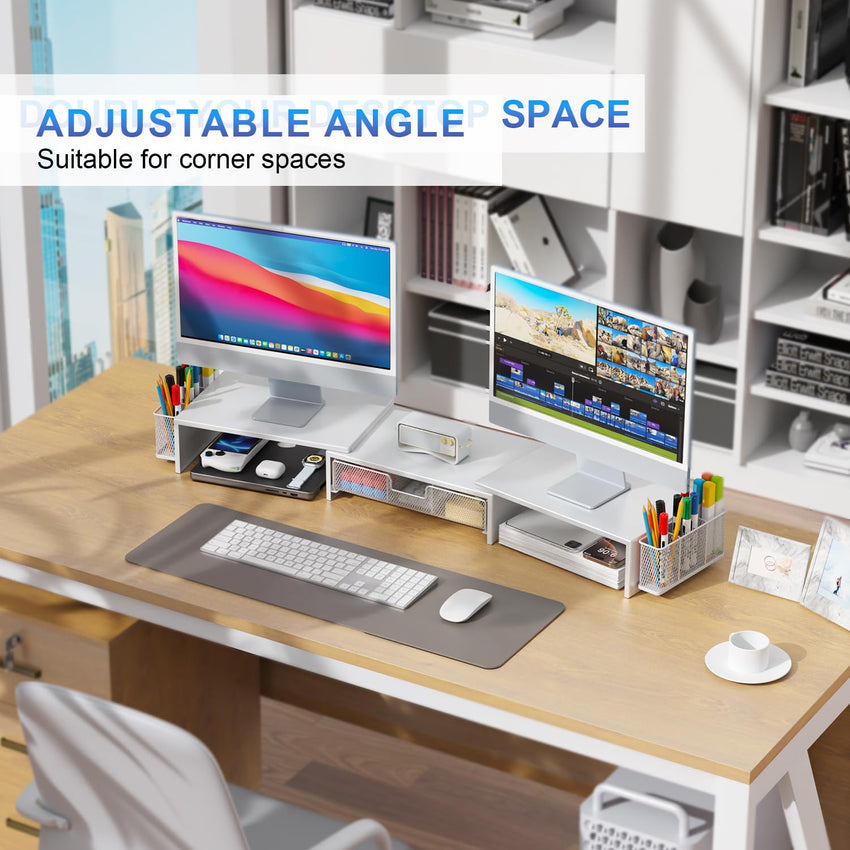 gianotter Dual Monitor Stand Riser, Desk Organizer With Drawer and 2 Pen Holders, Computer Monitor Stand, Desk Shelf for Top of Desk, Balck - 7DAY'S