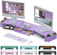 gianotter Dual Monitor Stand Riser, Desk Organizer With Drawer and 2 Pen Holders, Computer Monitor Stand, Desk Shelf for Top of Desk, Balck - 7DAY'S