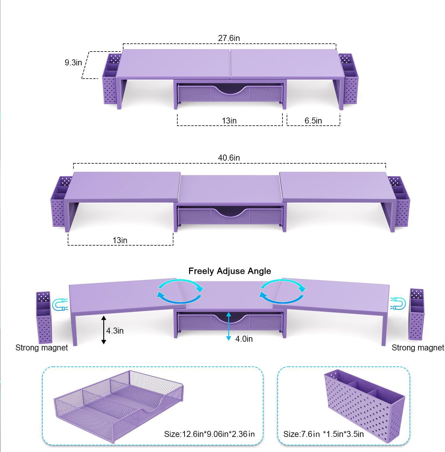 gianotter Dual Monitor Stand Riser, Desk Organizer With Drawer and 2 Pen Holders, Computer Monitor Stand, Desk Shelf for Top of Desk, Balck - 7DAY'S
