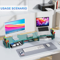 gianotter Dual Monitor Stand Riser, Desk Organizer With Drawer and 2 Pen Holders, Computer Monitor Stand, Desk Shelf for Top of Desk, Balck - 7DAY'S