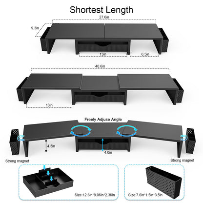 gianotter Dual Monitor Stand Riser, Desk Organizer With Drawer and 2 Pen Holders, Computer Monitor Stand, Desk Shelf for Top of Desk, Balck - 7DAY'S