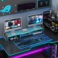 gianotter Dual Monitor Stand Riser, Desk Organizer With Drawer and 2 Pen Holders, Computer Monitor Stand, Desk Shelf for Top of Desk, Balck - 7DAY'S