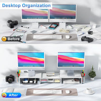 gianotter Dual Monitor Stand Riser, Desk Organizer With Drawer and 2 Pen Holders, Computer Monitor Stand, Desk Shelf for Top of Desk, Balck - 7DAY'S