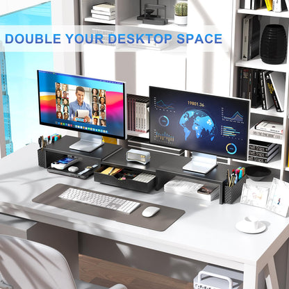 gianotter Dual Monitor Stand Riser, Desk Organizer With Drawer and 2 Pen Holders, Computer Monitor Stand, Desk Shelf for Top of Desk, Balck - 7DAY'S