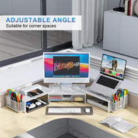 gianotter Dual Monitor Stand Riser, Desk Organizer With Drawer and 2 Pen Holders, Computer Monitor Stand, Desk Shelf for Top of Desk, Balck - 7DAY'S