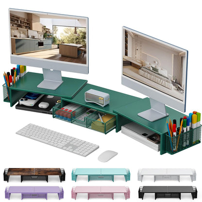 gianotter Dual Monitor Stand Riser, Desk Organizer With Drawer and 2 Pen Holders, Computer Monitor Stand, Desk Shelf for Top of Desk, Balck - 7DAY'S