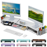 gianotter Dual Monitor Stand Riser, Desk Organizer With Drawer and 2 Pen Holders, Computer Monitor Stand, Desk Shelf for Top of Desk, Balck - 7DAY'S