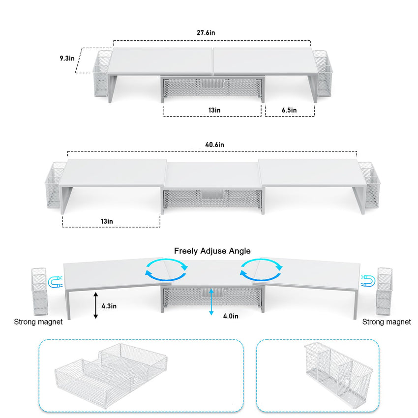 gianotter Dual Monitor Stand Riser, Desk Organizer With Drawer and 2 Pen Holders, Computer Monitor Stand, Desk Shelf for Top of Desk, Balck - 7DAY'S