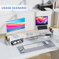 gianotter Dual Monitor Stand Riser, Desk Organizer With Drawer and 2 Pen Holders, Computer Monitor Stand, Desk Shelf for Top of Desk, Balck - 7DAY'S