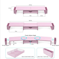 gianotter Dual Monitor Stand Riser, Desk Organizer With Drawer and 2 Pen Holders, Computer Monitor Stand, Desk Shelf for Top of Desk, Balck - 7DAY'S
