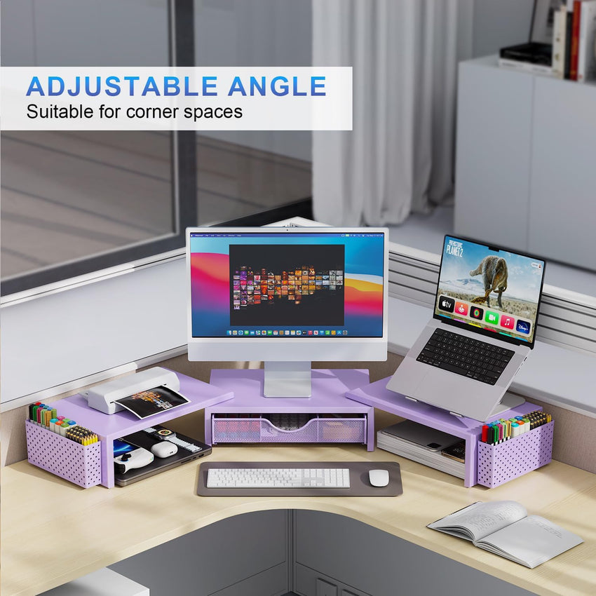 gianotter Dual Monitor Stand Riser, Desk Organizer With Drawer and 2 Pen Holders, Computer Monitor Stand, Desk Shelf for Top of Desk, Balck - 7DAY'S