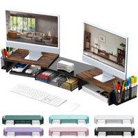 gianotter Dual Monitor Stand Riser, Desk Organizer With Drawer and 2 Pen Holders, Computer Monitor Stand, Desk Shelf for Top of Desk, Balck - 7DAY'S