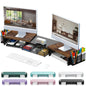 gianotter Dual Monitor Stand Riser, Desk Organizer With Drawer and 2 Pen Holders, Computer Monitor Stand, Desk Shelf for Top of Desk, Balck - 7DAY'S