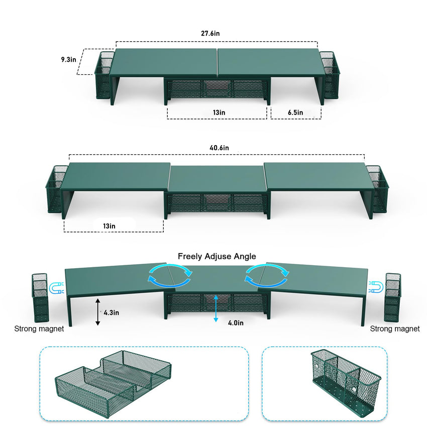 gianotter Dual Monitor Stand Riser, Desk Organizer With Drawer and 2 Pen Holders, Computer Monitor Stand, Desk Shelf for Top of Desk, Balck - 7DAY'S