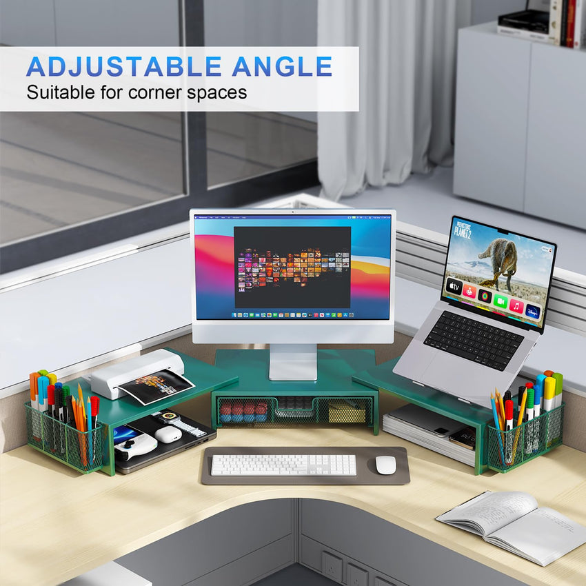 gianotter Dual Monitor Stand Riser, Desk Organizer With Drawer and 2 Pen Holders, Computer Monitor Stand, Desk Shelf for Top of Desk, Balck - 7DAY'S