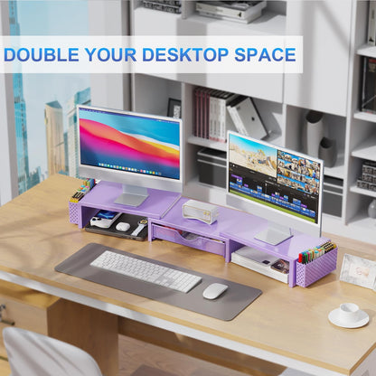 gianotter Dual Monitor Stand Riser, Desk Organizer With Drawer and 2 Pen Holders, Computer Monitor Stand, Desk Shelf for Top of Desk, Balck - 7DAY'S