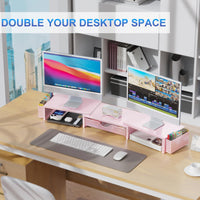 gianotter Dual Monitor Stand Riser, Desk Organizer With Drawer and 2 Pen Holders, Computer Monitor Stand, Desk Shelf for Top of Desk, Balck - 7DAY'S