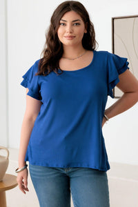 Gilli Plus Size Short Fluttery Sleeve Round Neck Top - 7DAY'S