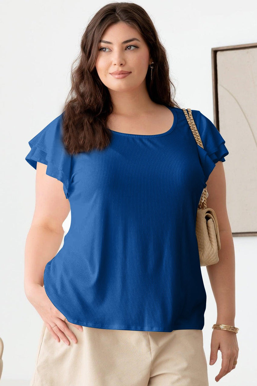 Gilli Plus Size Short Fluttery Sleeve Round Neck Top - 7DAY'S