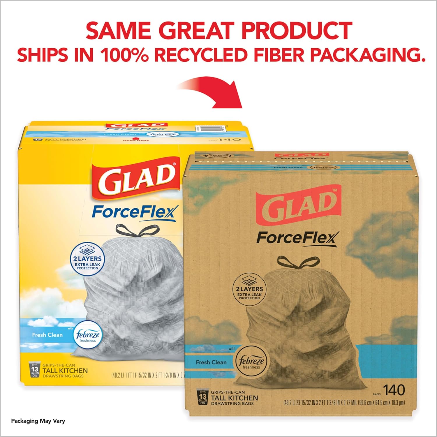 Glad ForceFlex Tall Kitchen Drawstring Trash Bags, 13 Gal, Gain Lemon Zest, 40 Ct (Package May Vary) - 7DAY'S