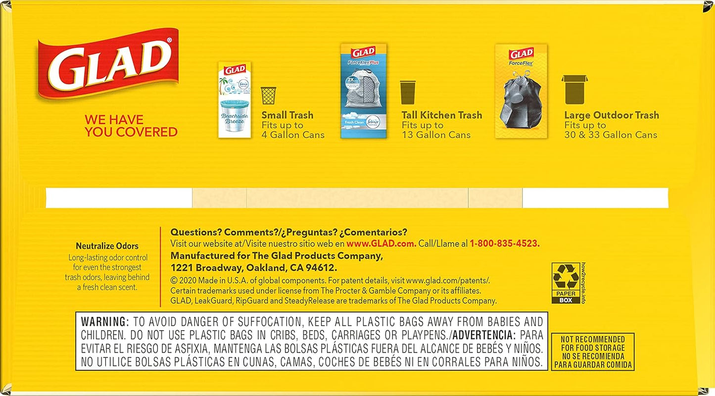 Glad ForceFlex Tall Kitchen Drawstring Trash Bags, 13 Gal, Gain Lemon Zest, 40 Ct (Package May Vary) - 7DAY'S