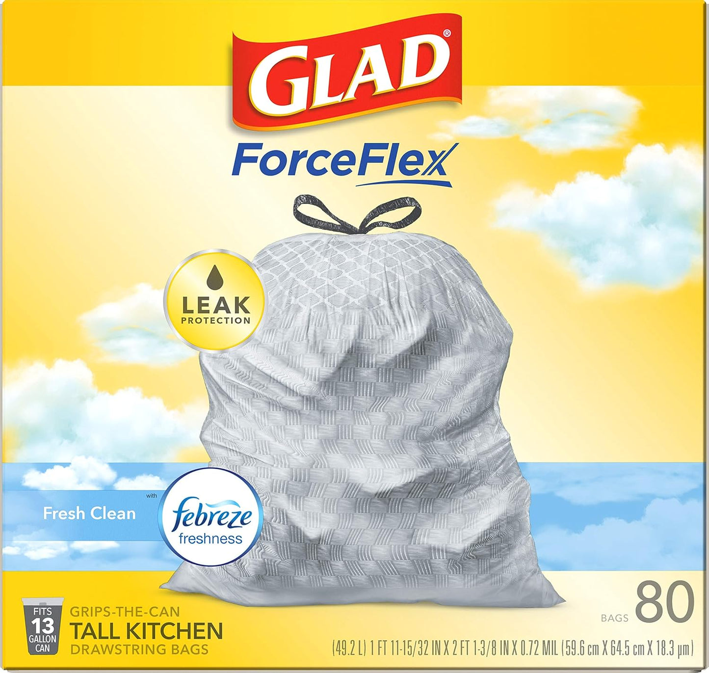 Glad ForceFlex Tall Kitchen Drawstring Trash Bags, 13 Gal, Gain Lemon Zest, 40 Ct (Package May Vary) - 7DAY'S