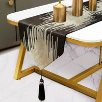 Glam Champagne Table Runner 13 x 98 Inches Long Double Layer Abstract Pattern with Luxury Tassel for Coffee Sofa Dresser Dining Table Fireplace Home Decor - 7DAY'S