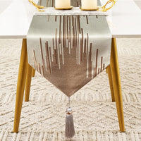 Glam Champagne Table Runner 13 x 98 Inches Long Double Layer Abstract Pattern with Luxury Tassel for Coffee Sofa Dresser Dining Table Fireplace Home Decor - 7DAY'S
